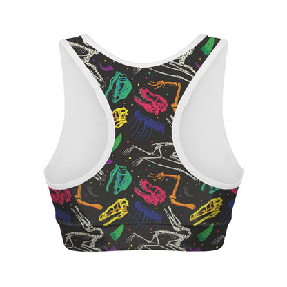 Colorful Dinosaur Fossil Pattern Print Women's Sports Bra