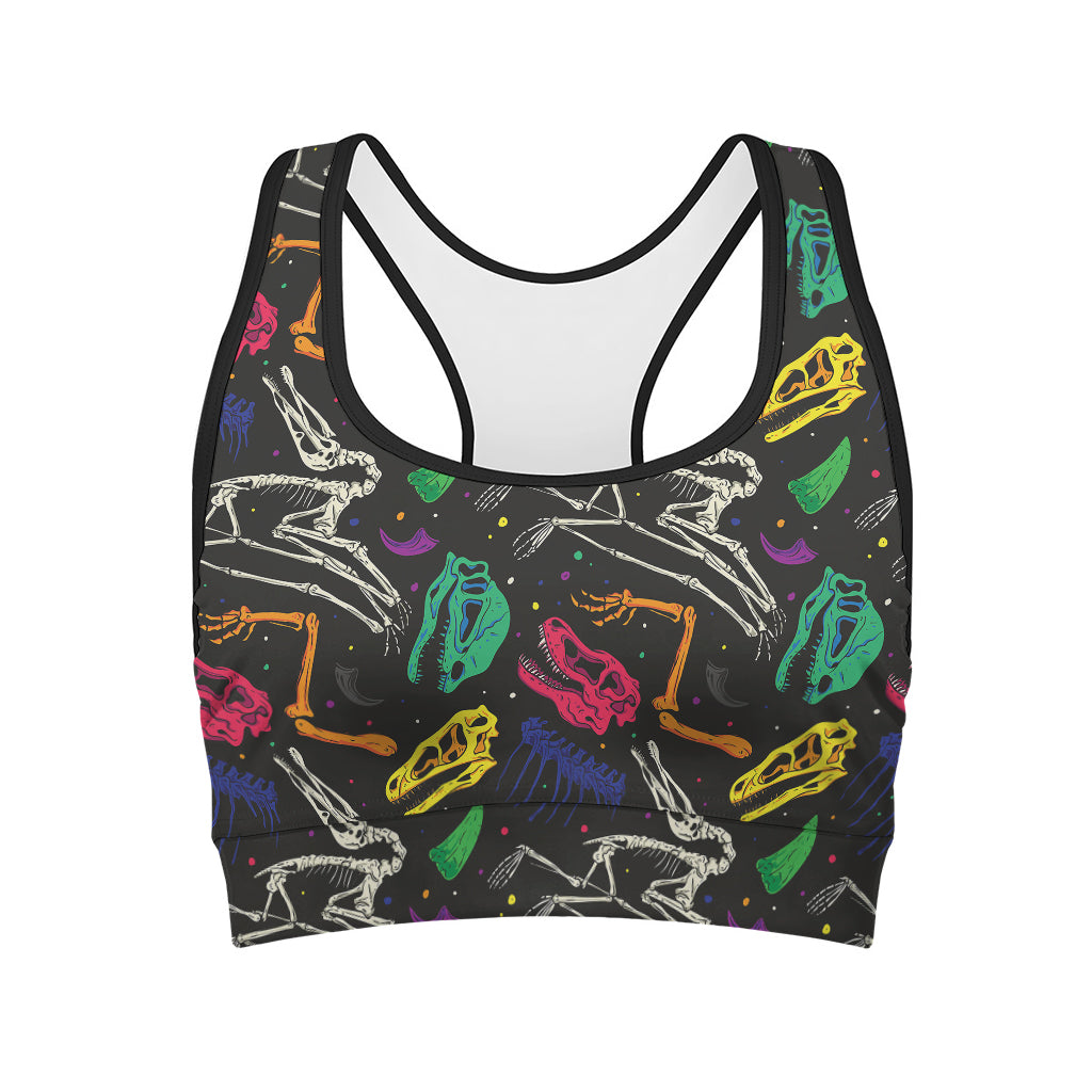 Colorful Dinosaur Fossil Pattern Print Women's Sports Bra
