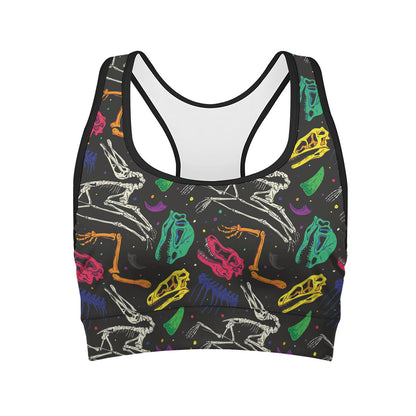 Colorful Dinosaur Fossil Pattern Print Women's Sports Bra