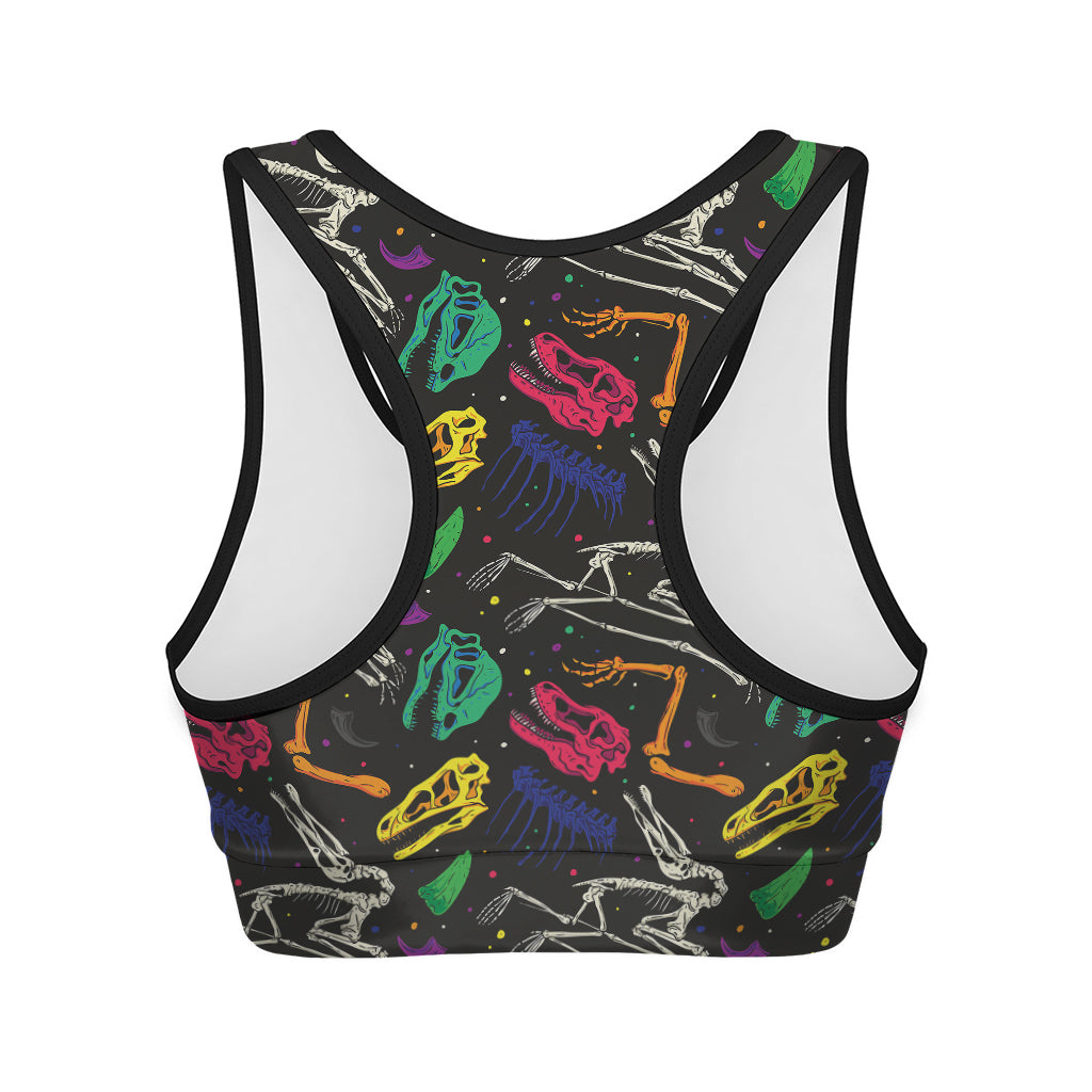 Colorful Dinosaur Fossil Pattern Print Women's Sports Bra