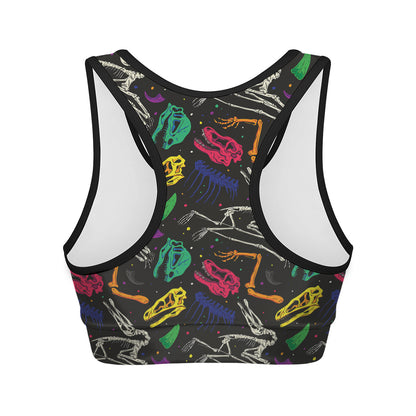 Colorful Dinosaur Fossil Pattern Print Women's Sports Bra
