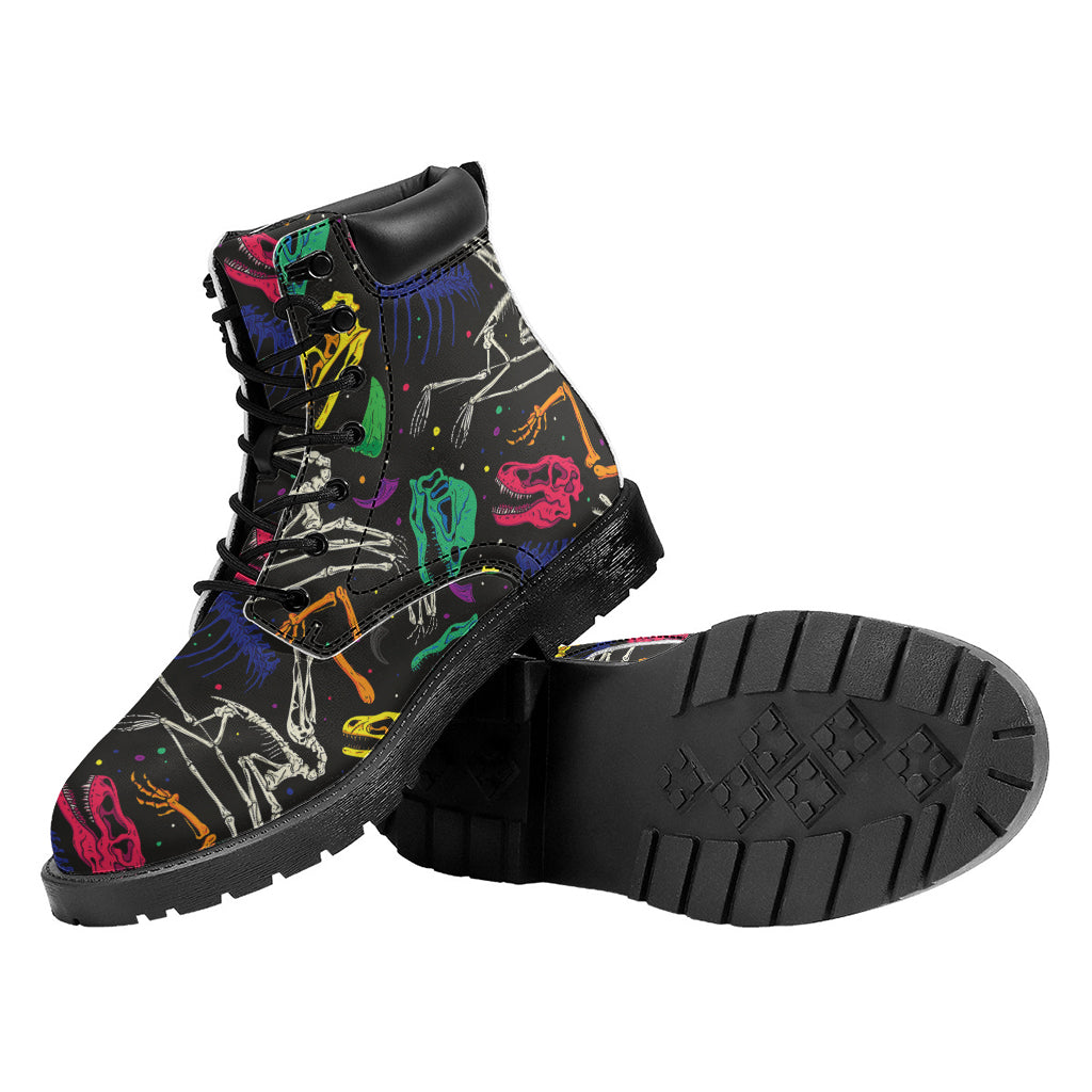 Colorful Dinosaur Fossil Pattern Print Work Boots