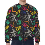 Colorful Dinosaur Fossil Pattern Print Zip Sleeve Bomber Jacket