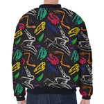 Colorful Dinosaur Fossil Pattern Print Zip Sleeve Bomber Jacket