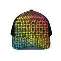 Colorful Disco Lights Pattern Print Black Mesh Trucker Hat