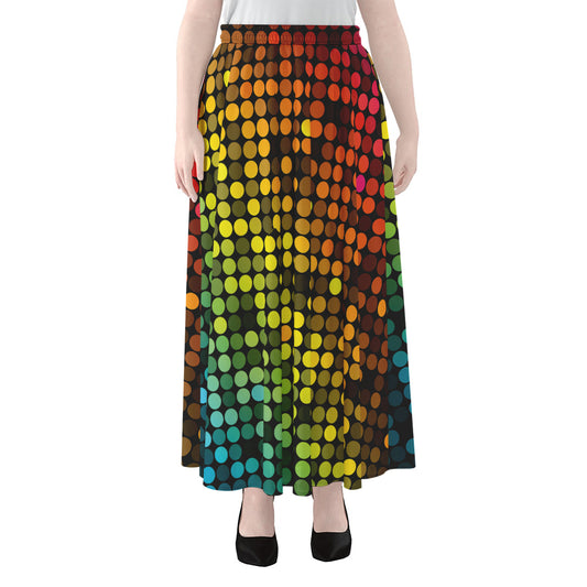 Colorful Disco Lights Pattern Print Chiffon Maxi Skirt