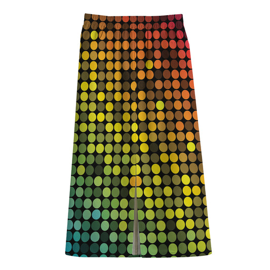 Colorful Disco Lights Pattern Print Cotton Front Slit Maxi Skirt