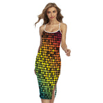 Colorful Disco Lights Pattern Print Cross Back Cami Dress