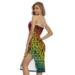 Colorful Disco Lights Pattern Print Cross Back Cami Dress