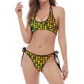 Colorful Disco Lights Pattern Print Halter Scoop Tie Side Bikini