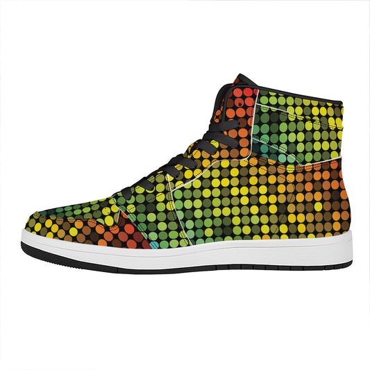 Colorful Disco Lights Pattern Print High Top Leather Sneakers