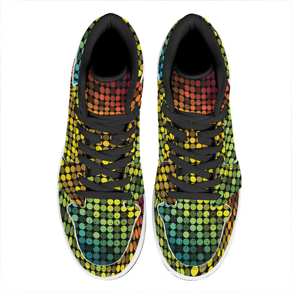 Colorful Disco Lights Pattern Print High Top Leather Sneakers