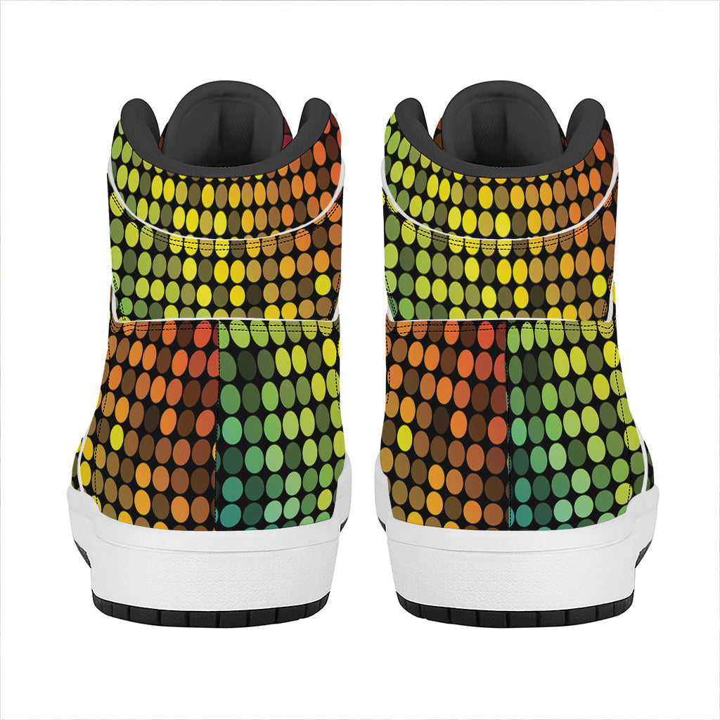 Colorful Disco Lights Pattern Print High Top Leather Sneakers