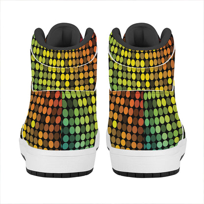 Colorful Disco Lights Pattern Print High Top Leather Sneakers
