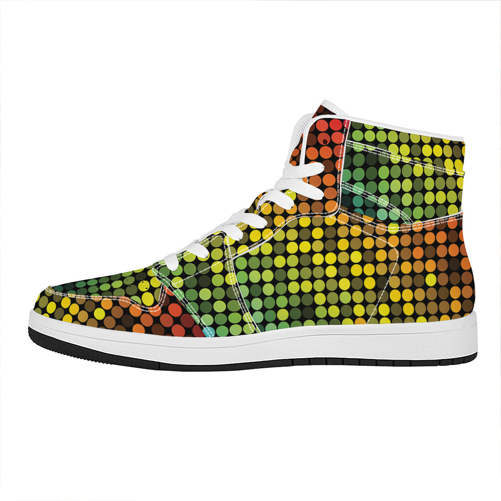 Colorful Disco Lights Pattern Print High Top Leather Sneakers