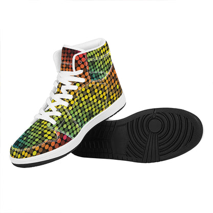 Colorful Disco Lights Pattern Print High Top Leather Sneakers