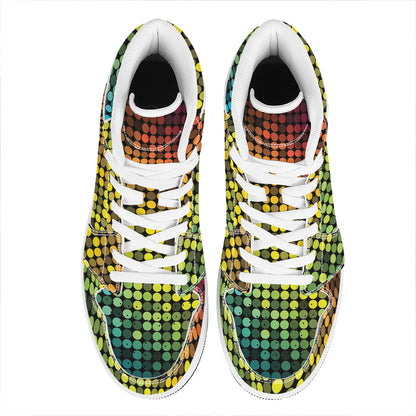 Colorful Disco Lights Pattern Print High Top Leather Sneakers