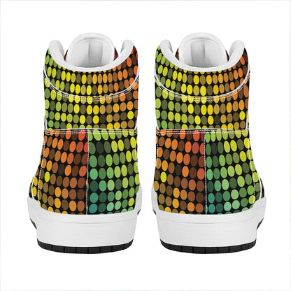 Colorful Disco Lights Pattern Print High Top Leather Sneakers