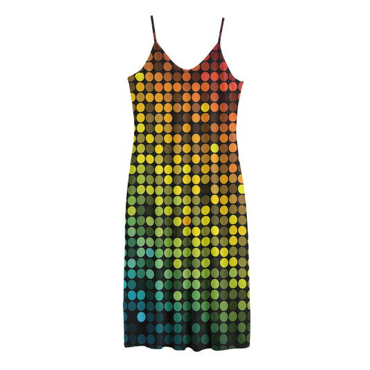 Colorful Disco Lights Pattern Print Jersey Midi Cami Dress