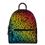 Colorful Disco Lights Pattern Print Leather Backpack