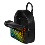 Colorful Disco Lights Pattern Print Leather Backpack