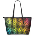 Colorful Disco Lights Pattern Print Leather Tote Bag With Zipper