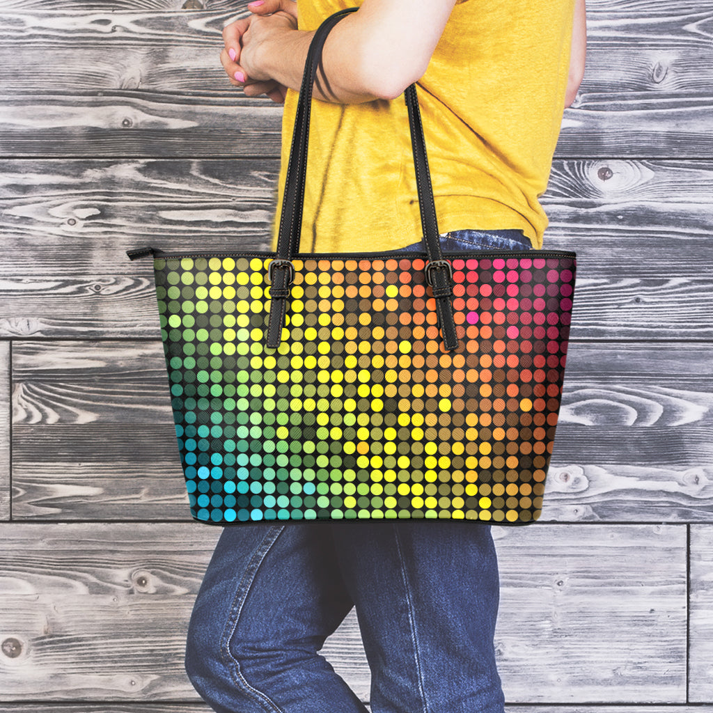 Colorful Disco Lights Pattern Print Leather Tote Bag