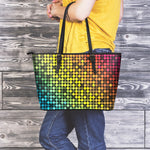 Colorful Disco Lights Pattern Print Leather Tote Bag