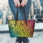 Colorful Disco Lights Pattern Print Leather Tote Bag