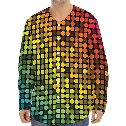 Colorful Disco Lights Pattern Print Long Sleeve Baseball Jersey