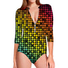 Colorful Disco Lights Pattern Print Long Sleeve Swimsuit