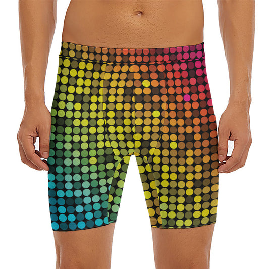 Colorful Disco Lights Pattern Print Men's Long Boxer Briefs
