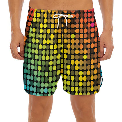 Colorful Disco Lights Pattern Print Men's Split Running Shorts
