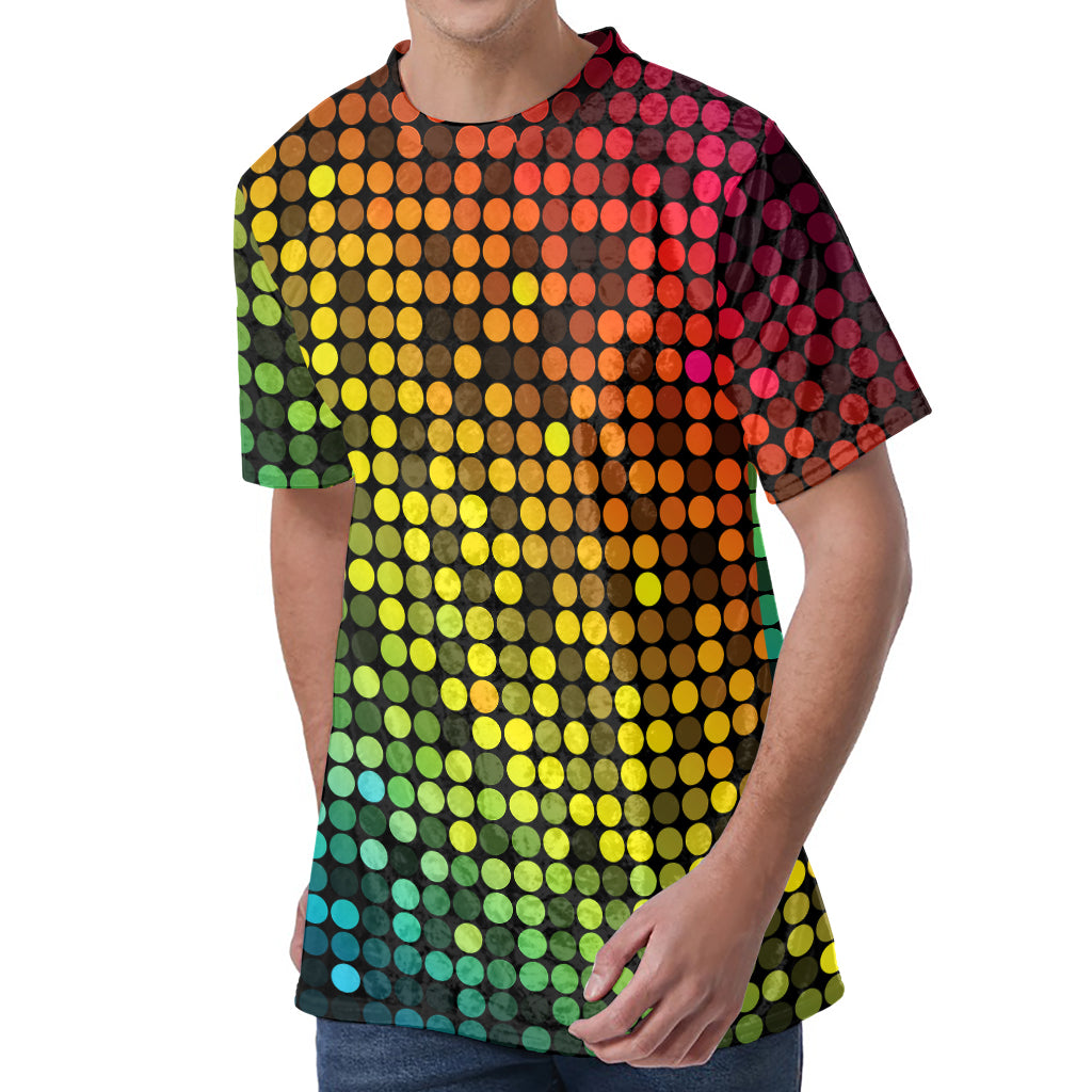 Colorful Disco Lights Pattern Print Men's Velvet T-Shirt