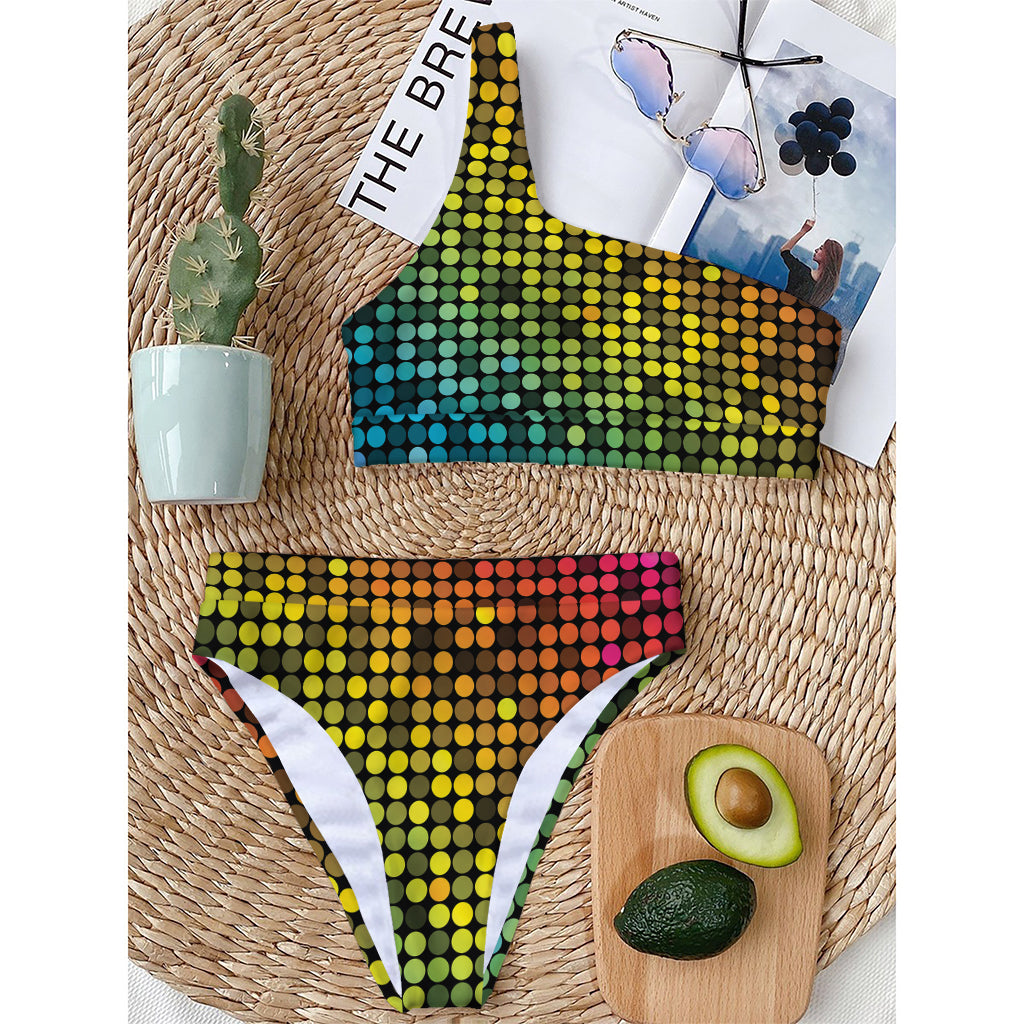 Colorful Disco Lights Pattern Print One Shoulder Bikini Top