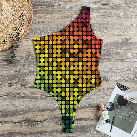 Colorful Disco Lights Pattern Print One Shoulder Bodysuit