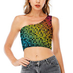 Colorful Disco Lights Pattern Print One Shoulder Crop Top