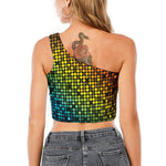 Colorful Disco Lights Pattern Print One Shoulder Crop Top
