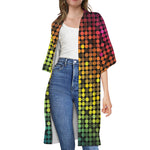 Colorful Disco Lights Pattern Print Open Front Beach Cover Up