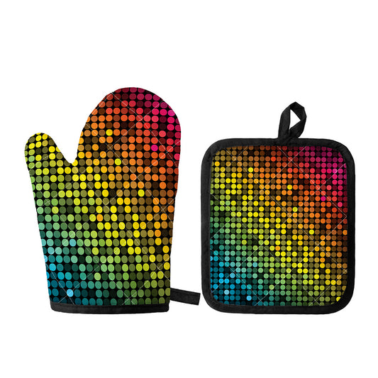 Colorful Disco Lights Pattern Print Oven Mitt And Pot Holder Set
