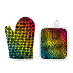 Colorful Disco Lights Pattern Print Oven Mitt And Pot Holder Set