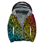 Colorful Disco Lights Pattern Print Sherpa Lined Zip Up Hoodie