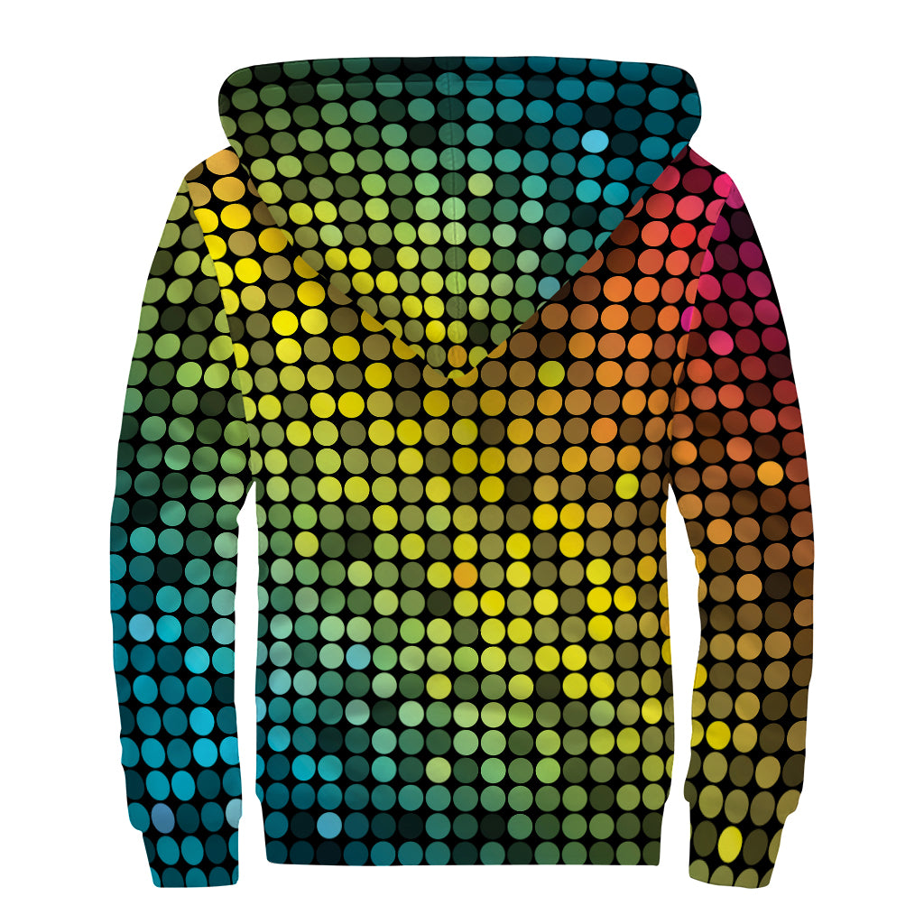 Colorful Disco Lights Pattern Print Sherpa Lined Zip Up Hoodie