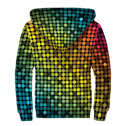 Colorful Disco Lights Pattern Print Sherpa Lined Zip Up Hoodie