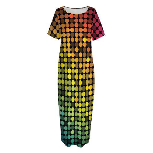 Colorful Disco Lights Pattern Print Short Sleeve Long Nightdress