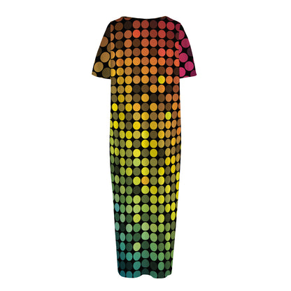 Colorful Disco Lights Pattern Print Short Sleeve Long Nightdress