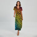 Colorful Disco Lights Pattern Print Short Sleeve Maxi Dress