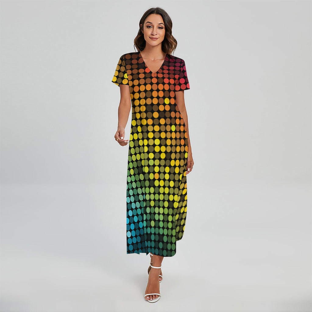 Colorful Disco Lights Pattern Print Short Sleeve Maxi Dress