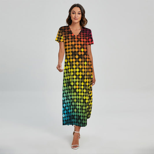 Colorful Disco Lights Pattern Print Short Sleeve Maxi Dress