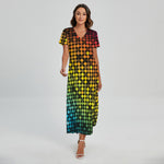 Colorful Disco Lights Pattern Print Short Sleeve Maxi Dress